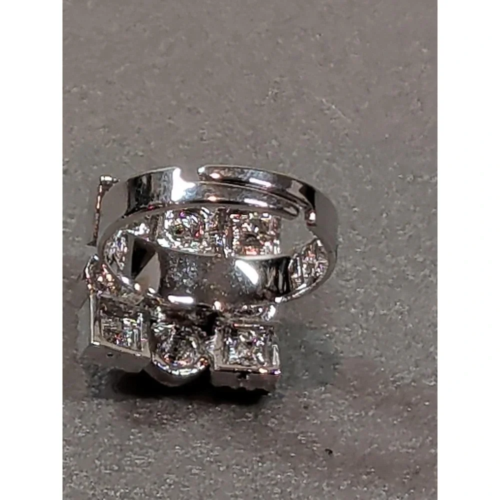 Vintage Pink Purple Cocktail Ring Geometric Cluster Silver Tone Statement Ring